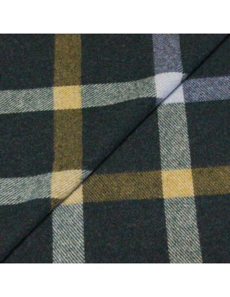Écharpe à frange de laine - Vert à carreaux bleu ciel et jaune