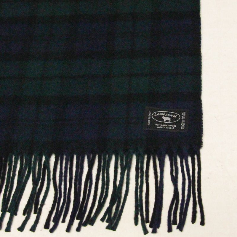 Écharpe à frange de laine - Carreaux vert et bleu
