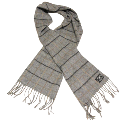 Écharpe à frange de laine - Carreaux gris lignes marron et noir