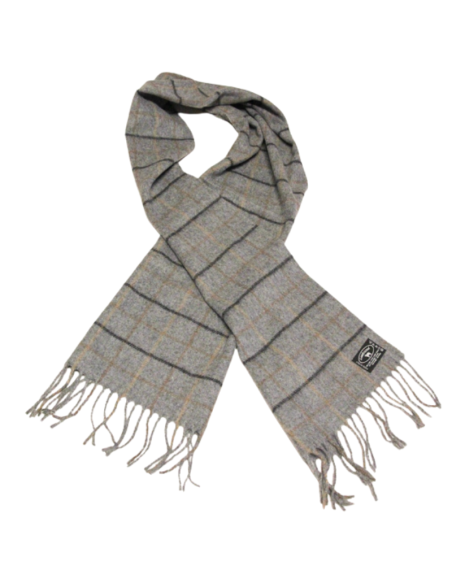 Écharpe à frange de laine - Carreaux gris lignes marron et noir