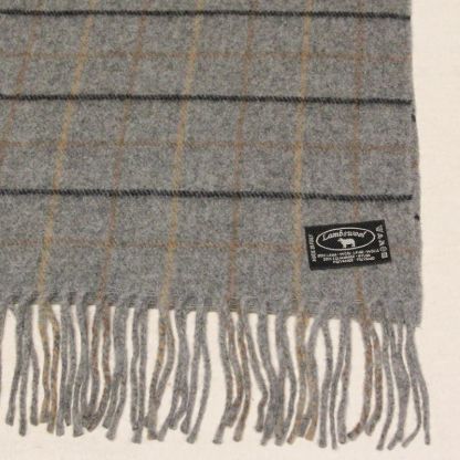 Écharpe à frange de laine - Carreaux gris lignes marron et noir 2