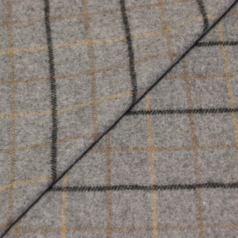 Écharpe à frange de laine - Carreaux gris lignes marron et noir