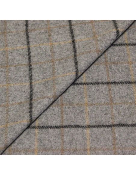 Écharpe à frange de laine - Carreaux gris lignes marron et noir