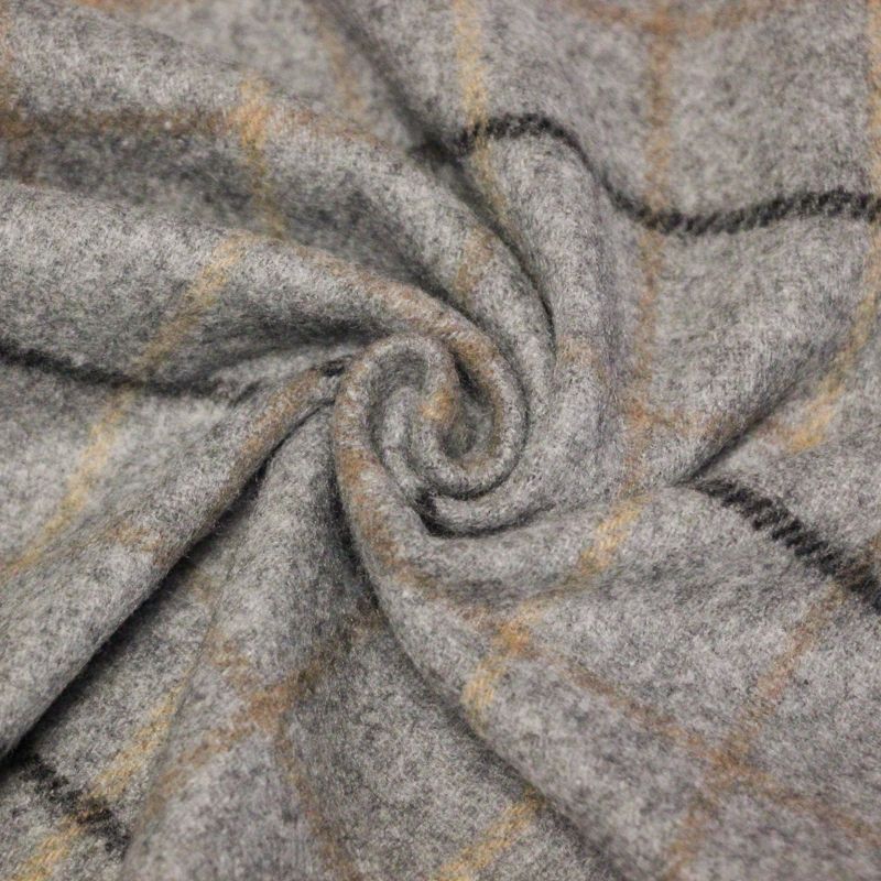 Écharpe à frange de laine - Carreaux gris lignes marron et noir