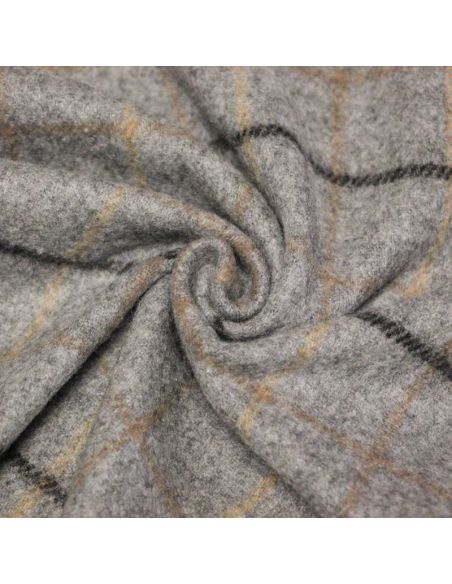 Écharpe à frange de laine - Carreaux gris lignes marron et noir