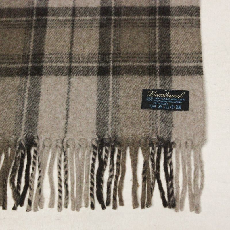 Écharpe à frange de laine - Carreaux marron