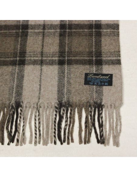 Écharpe à frange de laine - Carreaux marron