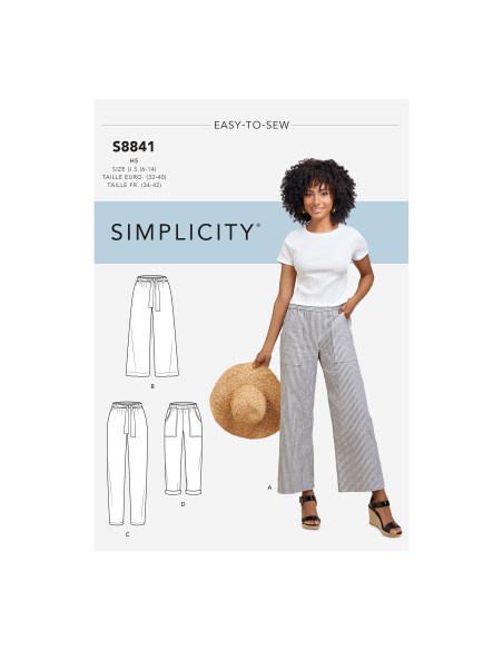 Patron Simplicity 8841.R5 (42-50) - Pantalons à enfiler à jambes larges ou étroites pour femmes