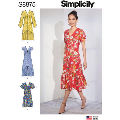 Patron Simplicity 8875.H5 (34-42) - Robe féminine avec encolure en V et volants