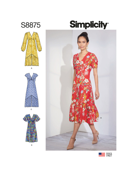 Patron Simplicity 8875.H5 (34-42) - Robe féminine avec encolure en V et volants