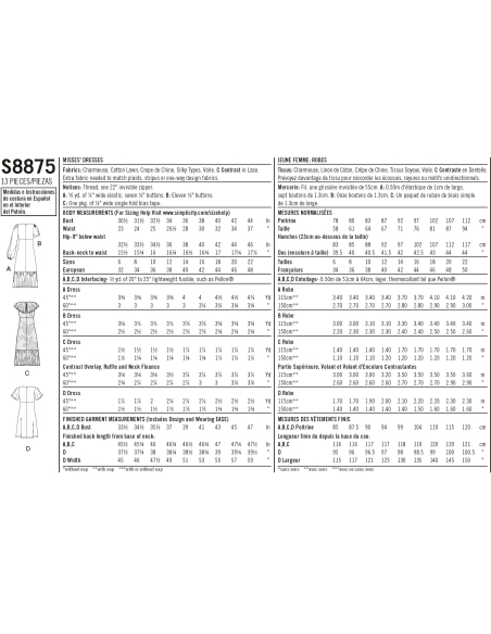 Patron Simplicity 8875.H5 (34-42) - Robe féminine avec encolure en V et volants