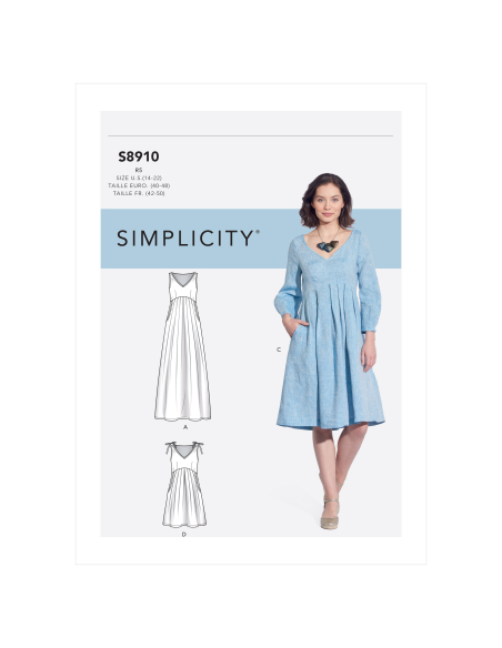 Patron Simplicity 8910.H5 (34-42) - Robe à encolure en V et taille empire
