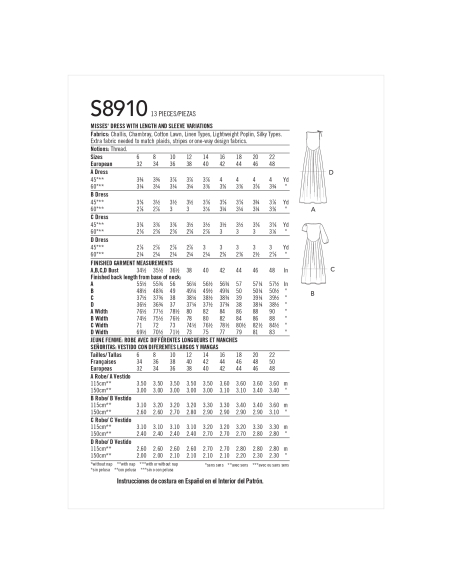 Patron Simplicity 8910.R5 (42-50) - Robe à encolure en V et taille empire