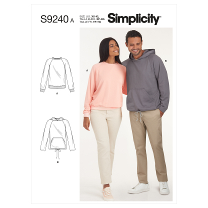 Patron Simplicity 9240.A (40-58) - Sweat-shirt unisexe à manches raglan