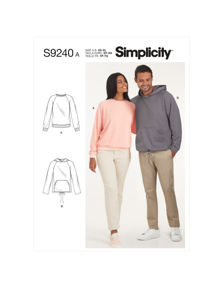 Patron Simplicity 9240.A (40-58) - Sweat-shirt unisexe à manches raglan
