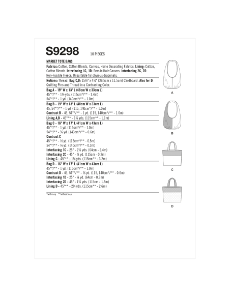 Patron Simplicity 9298 - Sacs fourre-tout pour le marché