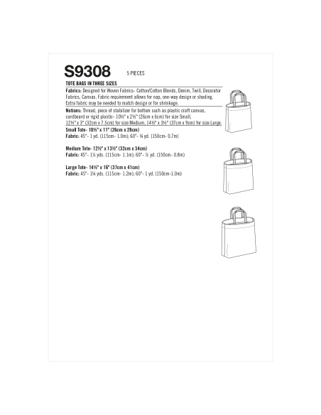 Patron Simplicity 9308 - Sacs fourre-tout en trois tailles
