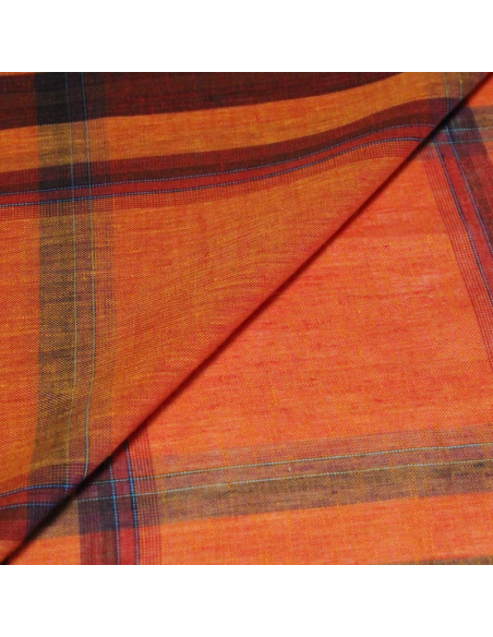 Étoffe 100 % lin - Carreaux orange