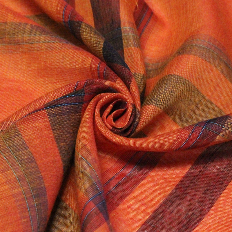 Étoffe 100 % lin - Carreaux orange