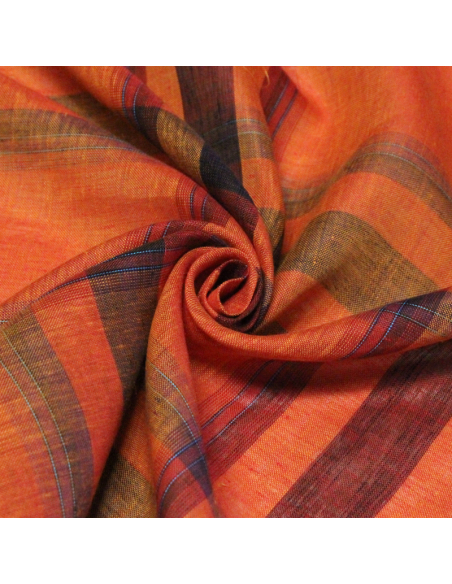 Étoffe 100 % lin - Carreaux orange