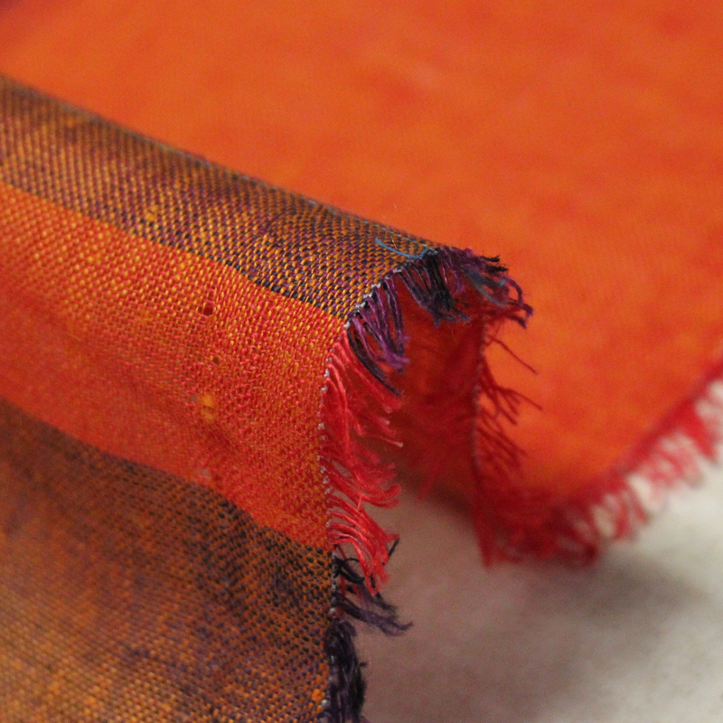 Étoffe 100 % lin - Carreaux orange