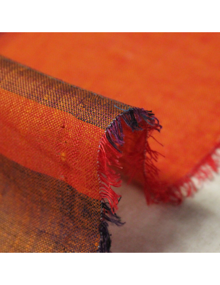 Étoffe 100 % lin - Carreaux orange