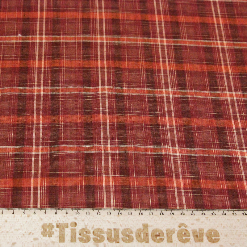 Étoffe 100 % lin - Carreaux brique