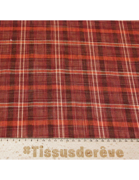 Étoffe 100 % lin - Carreaux brique