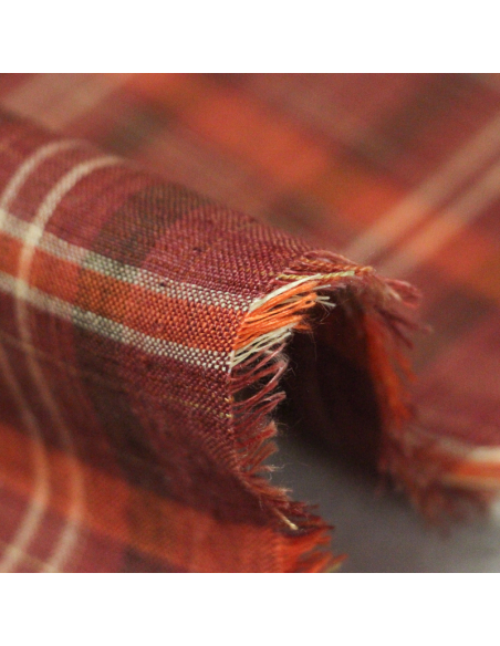 Étoffe 100 % lin - Carreaux brique