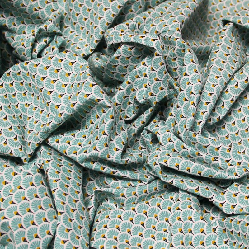 Cretonne 100% coton - Éventail turquoise