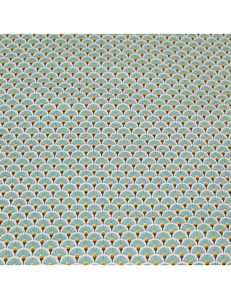 Cretonne 100% coton - Éventail turquoise