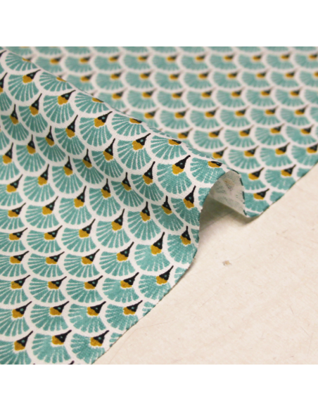 Cretonne 100% coton - Éventail turquoise