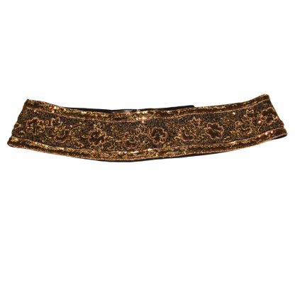 Ceinture à sequin brodée main - Fleuri bronze & noir (Taille S)