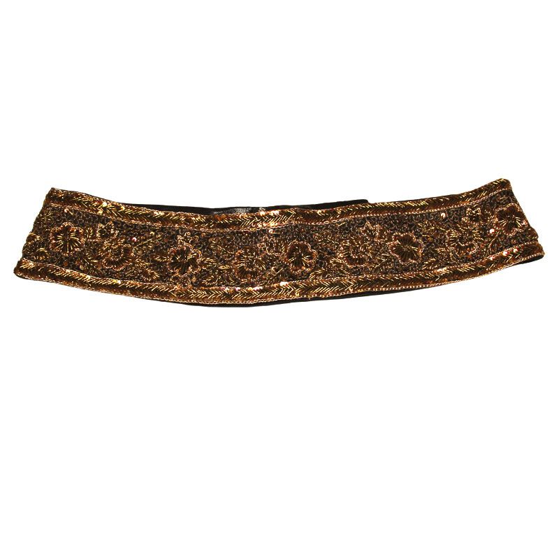 Ceinture à sequin brodée main - Fleuri bronze & noir (Taille S)
