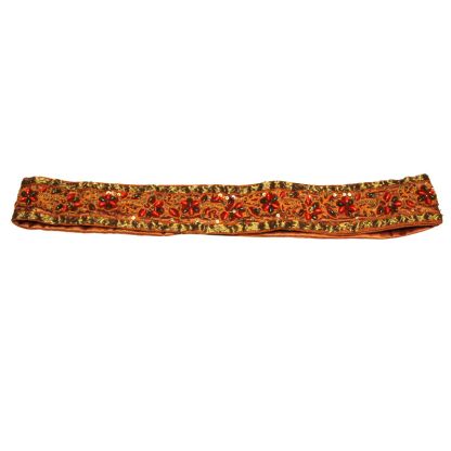 Ceinture à sequin & perle brodée main - Fleuri ton orange (Taille S)