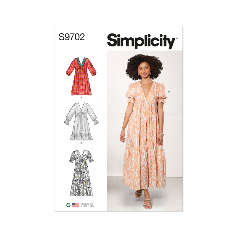 Patron Simplicity 9702.K5 (36-44) - Robe à encolure en V et taille empire
