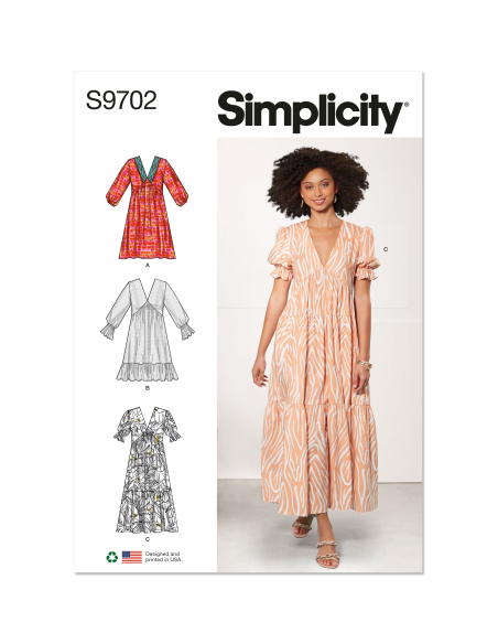 Patron Simplicity 9702.K5 (36-44) - Robe à encolure en V et taille empire