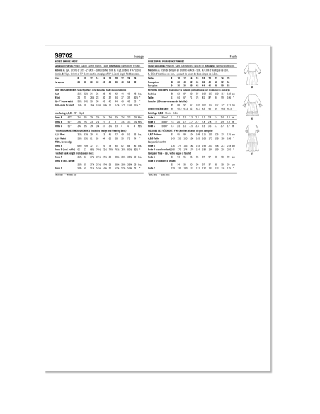 Patron Simplicity 9702.K5 (36-44) - Robe à encolure en V et taille empire