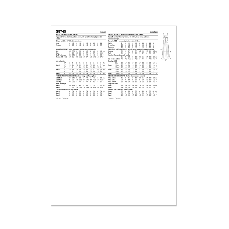 Patron Simplicity 9745.K5 (36-44) - Robe nuisette en trois longueurs