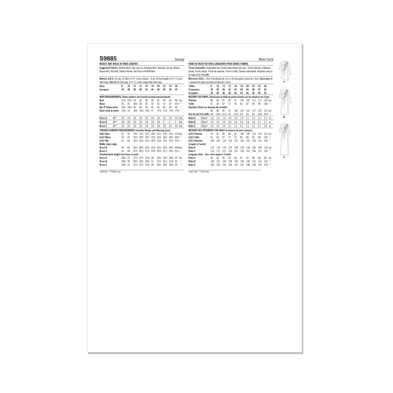 Patron Simplicity 9885.Y5 (46-54) - Robe asymétrique à découpes et fronces