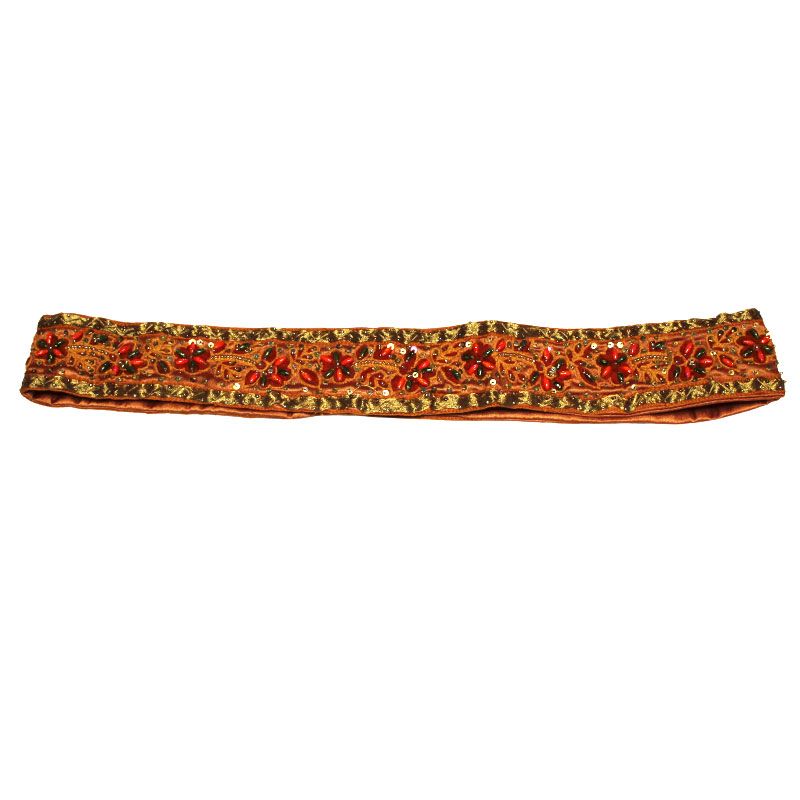 Ceinture à sequin & perle brodée main - Fleuri ton orange (Taille L)