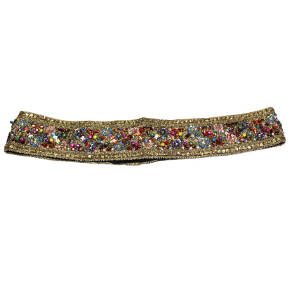 Ceinture à sequin & perle brodée main - Grelot multicolore (Taille S)