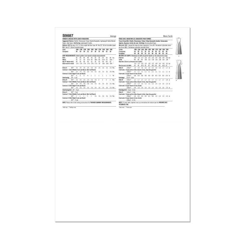 Patron Simplicity 9887.W3 (58-66) - Robe ajustée avec variations de longueur