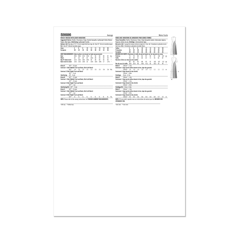 Patron Simplicity 9886.P5 (40-48) - Robe ajustée avec variations de longueur