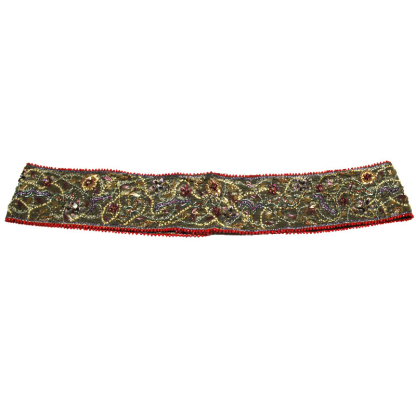 Ceinture à sequin & perle brodée main - Bordure rouge (Taille S)