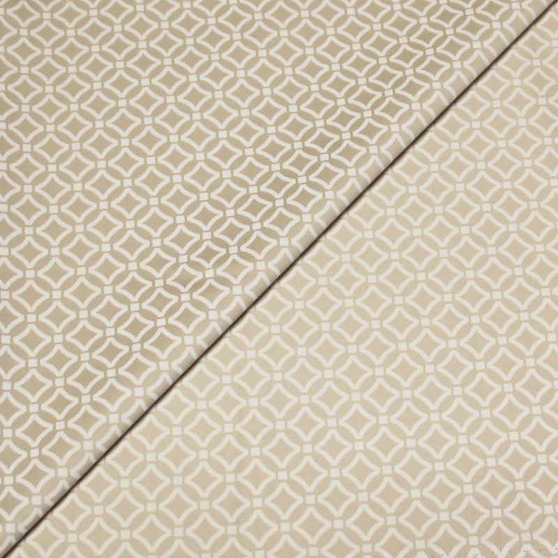 Satin coton & élasthanne - Losange blanc fond beige
