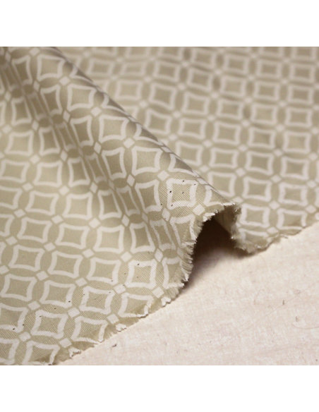 Satin coton & élasthanne - Losange blanc fond beige