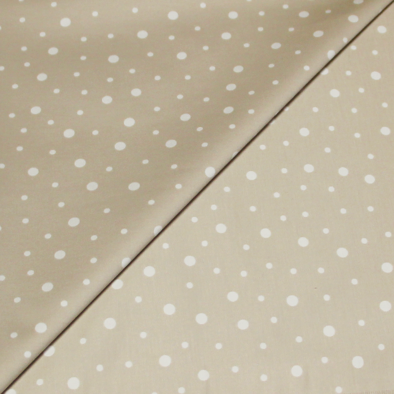 Satin coton & élasthanne - Pois fond beige
