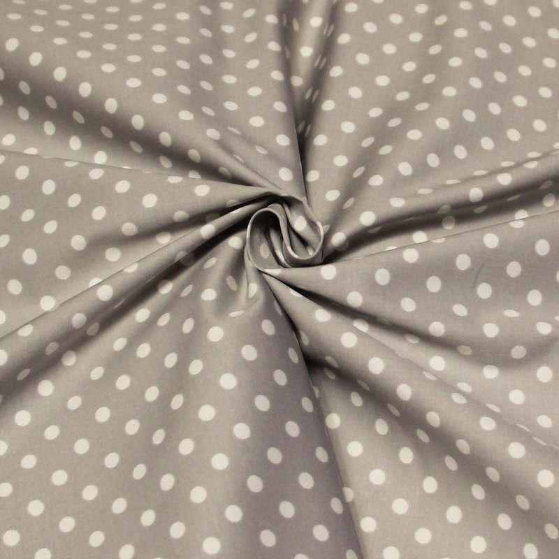 Satin coton & élasthanne - Pois fond gris clair