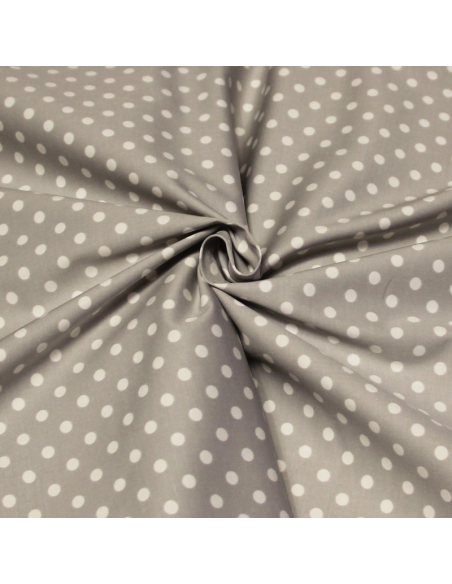 Satin coton & élasthanne - Pois fond gris clair